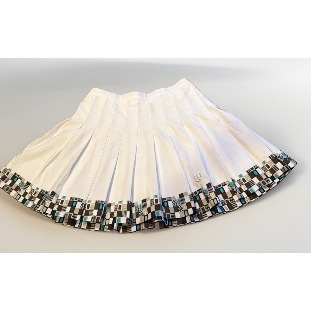 Vintage Wilson Tennis White Skirt Pleated SIZE 16 Design Border Bottom